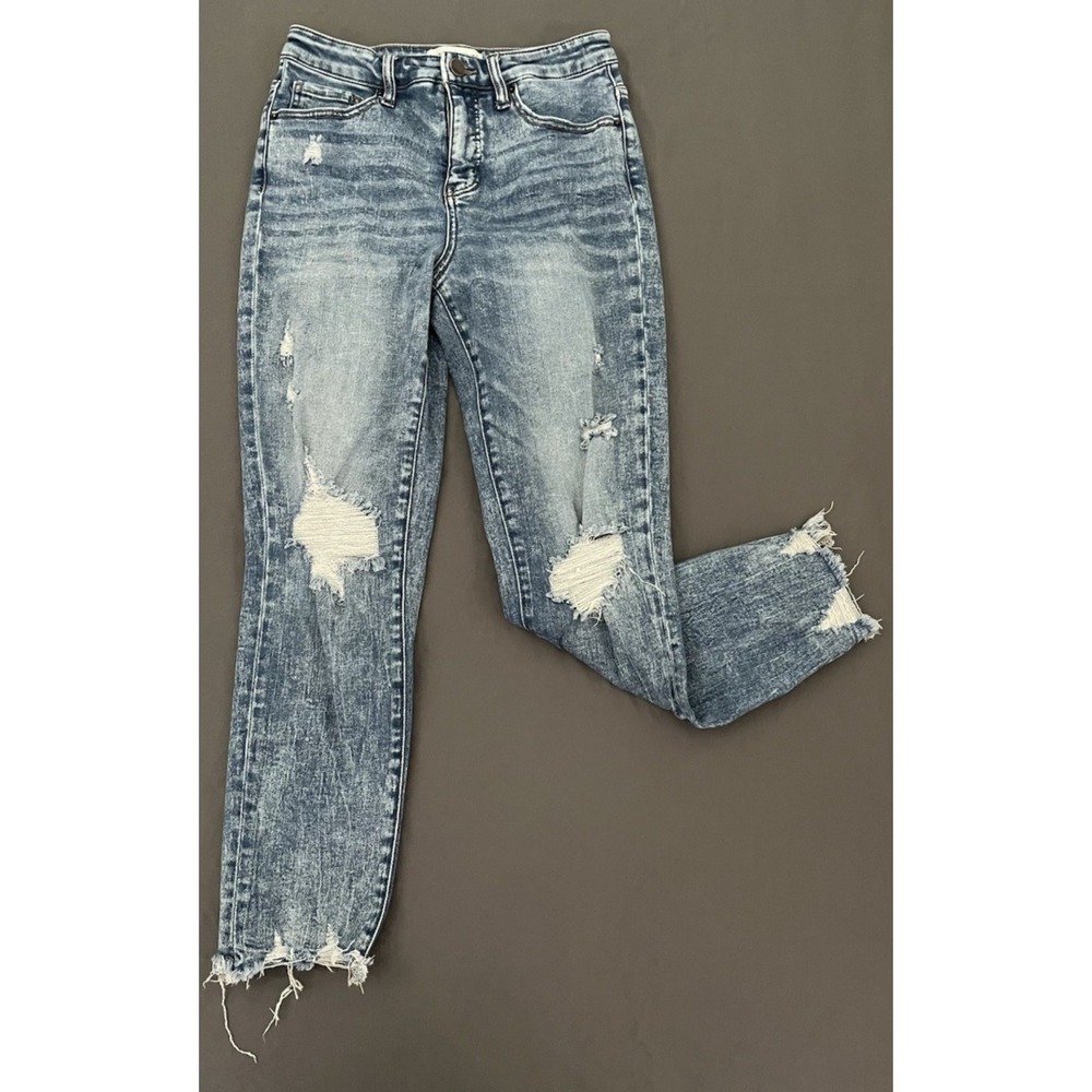 BKE Mom Jeans Women Size 27 Blue Buckle High Rise Medium Wash Distressed Ripped
